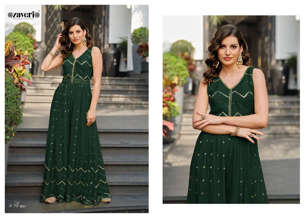 JUMPSUIT COLOR ED - 2 NX BY ZAVERI BRAND PRESENTS CHINON DESIGNER JUMPSUIT WITH EMBROIDERY WORK FRONT AND BACK WITH ATTACHED SLEEVES FABRIC-1072-C